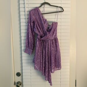 Amen Purple Sequin One-Shoulder Dress